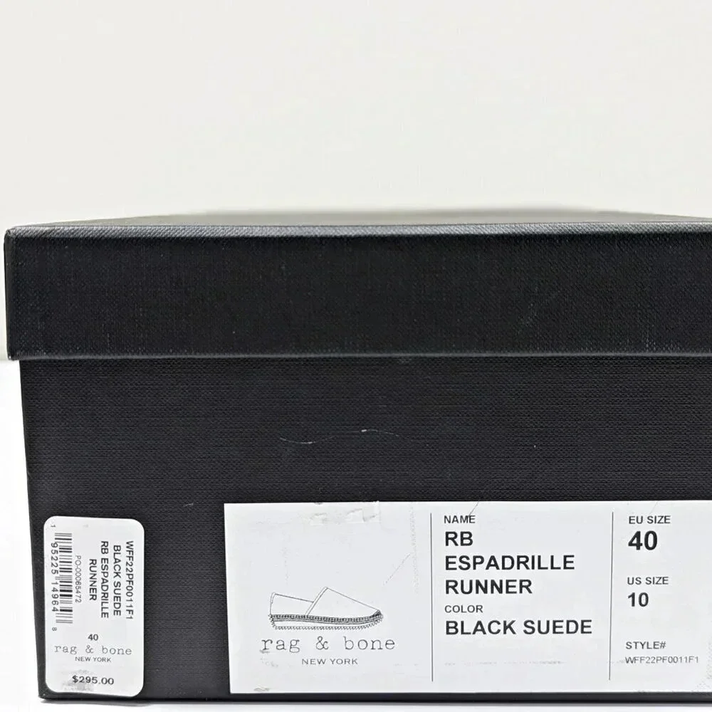Rag & Bone Women's Espadrille Runner Black Suede Flats Size 40 EU (MSRP $295)